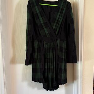 Black and Green Plaid Long Sleeve Dress, XS